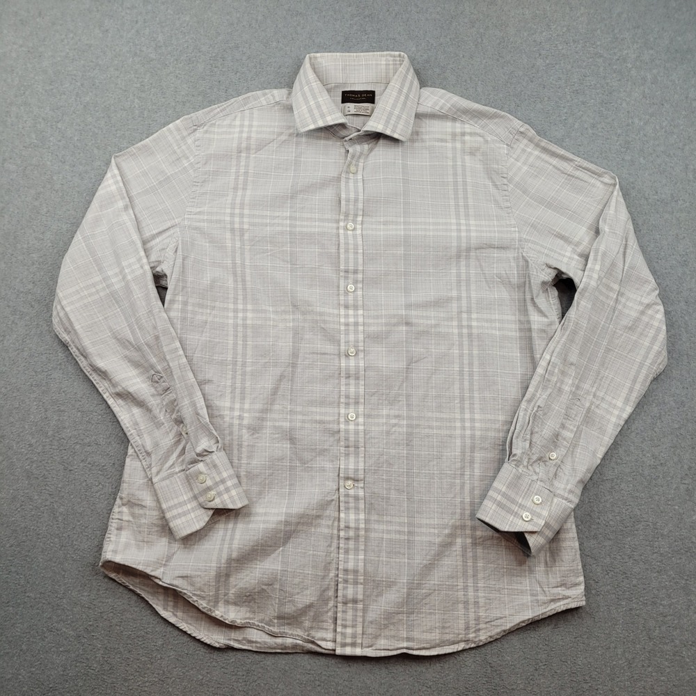 Thomas Dean Button Down Shirt Mens XL Gray Plaid Tencel Blend Long Sleeve